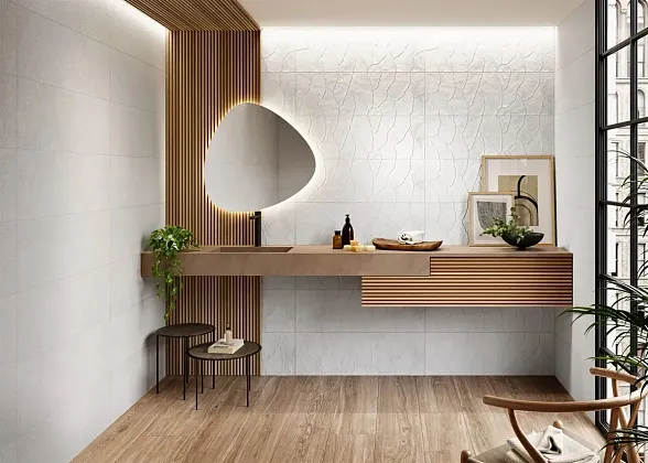 Фото Керамическая плитка Metropol R0002762 Santorini Art White Pure 30x90 Испания
