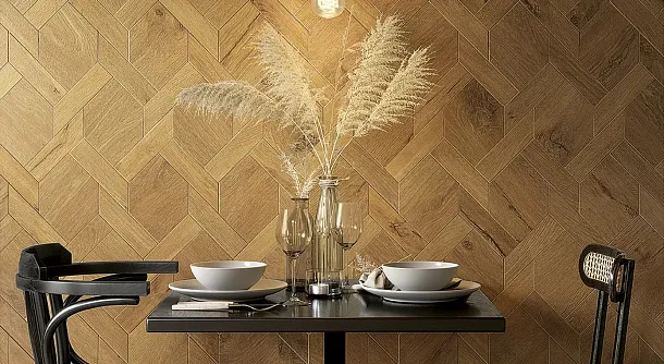Фото Керамогранит fQNQ ROOTS HONEY CHEVRON R9 7,5х45 Италия