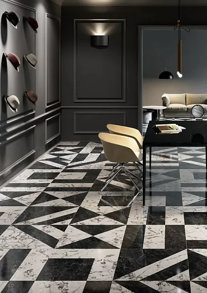 Фото Керамогранит SG565422R Бьянко Неро белый чёрный лаппатированный обрезной 60x119,5x0,9 Россия