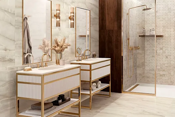 Фото Керамогранит Sant Agostino CSAAKIVL18 Akoya Ivory Krystal 90x180 Италия
