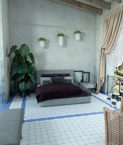 Фото Керамогранит Becolors Star Dec. Stencil Electric Blue 13.25х13.25 Испания