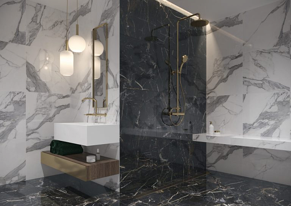 Керамогранит Marquina Gold Rect 59,7X119,7 для гостиной, для кухни, для ванной, для прихожей Фото Керамогранит Marquina Gold Rect 59,7X119,7 Польша