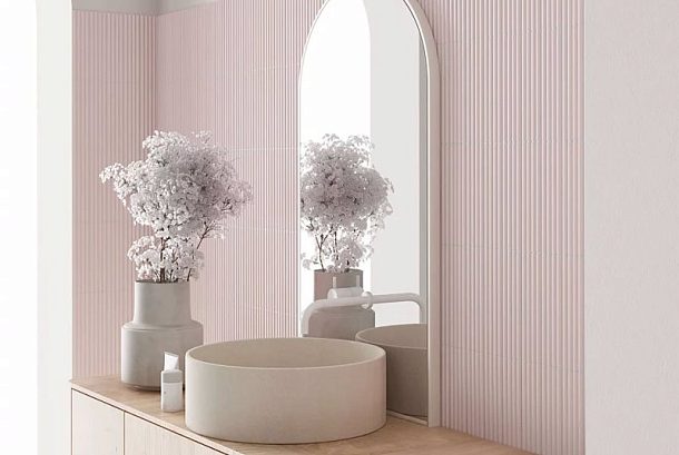 Фото Плитка 28493 Costa Nova Onda Pink Stony Glossy 5x20 Испания