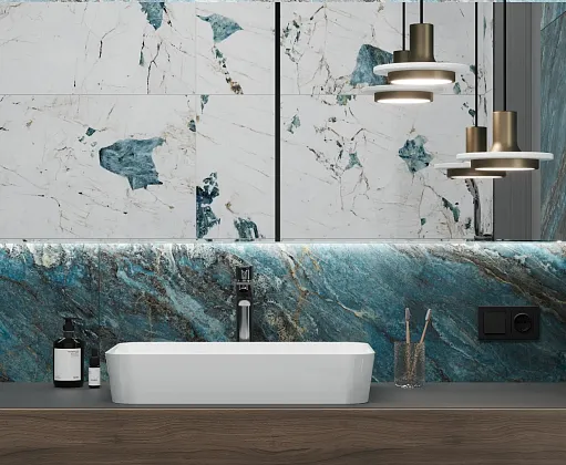 Фото Керамогранит Laparet Beam Turquoise бирюзовый лаппатированный шайн 60х120 Индия
