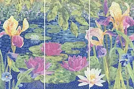 Фото Панно HGD\A94\3x\11000RL Сад Моне лаппатированный из 3 частей (30*60 размер каждой части) 60*90