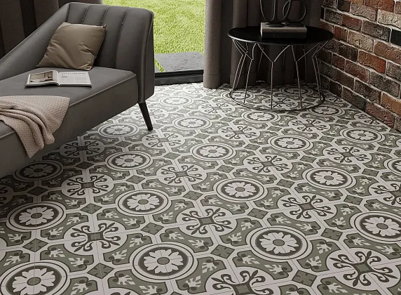 Фото Керамогранит Smile Tile Брайтон зеленый 20x20 Индия