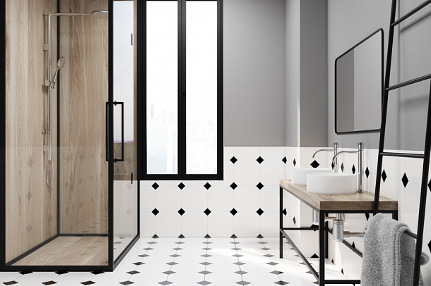 Керамогранит Octo Element Negro P 25x25 для гостиной, для кухни, для ванной, для спальни, для прихожей Фото Керамогранит Octo Element Negro P 25x25 Испания