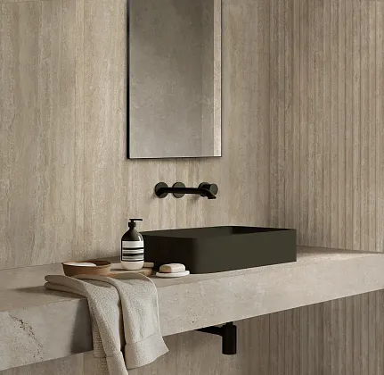 Фото Декор Ragno Marazzi RCUV Travertino Wall Decoro Malva Touch Cross Bianco Rett 40x120 Италия