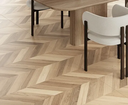 Фото Керамогранит Laparet Wood Royal Almond Chevron M Бежевый Матовый Карвинг 60Х120 Индия