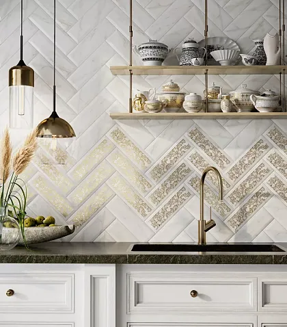 Фото Плитка 9034 Дорато белый грань 8.5*28.5 Россия