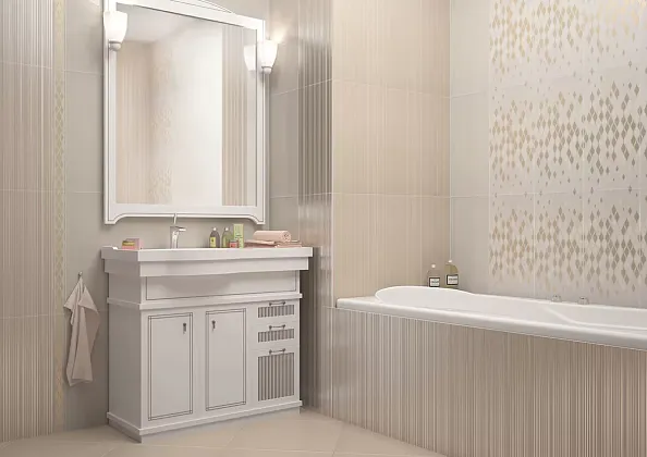 Плитка WT9LNS11 Lines Beige 24.9х50 для ванной, для туалета Фото Плитка WT9LNS11 Lines Beige 24.9х50 Россия
