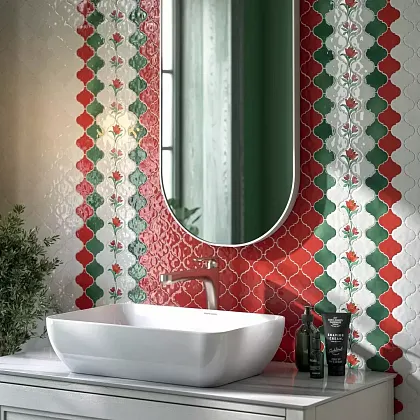 Фото Плитка 65013 Авейру мозаичный красный глянцевый 26х30 Россия