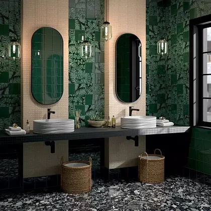 Фото Декор SFC001 Сантана 2 структура зеленый темный глянцевый 15х15 Россия