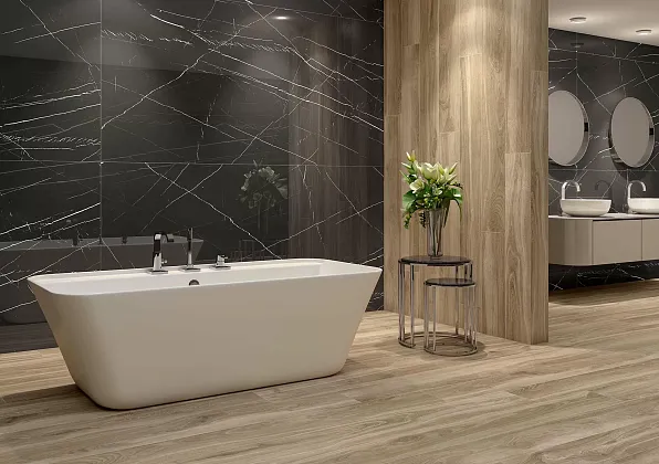 Фото Керамогранит Tau Ceramica Marquina Black Pul. 6mm 120x280 Испания