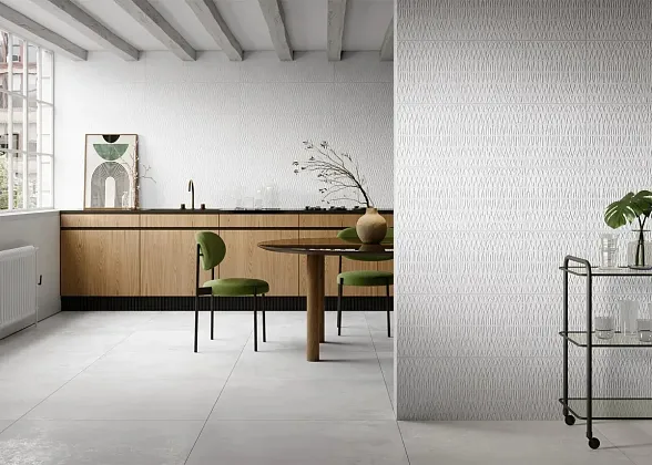 Фото Керамическая плитка Metropol R0002765 Santorini Art White Glow 30x90 Испания