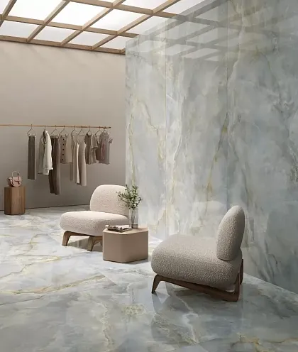 Фото Керамогранит Piemme 05456 Majestic Onyx Pearl White Lev Ret 120x280 Италия