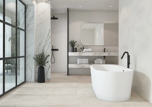 Фото Плитка Tau Ceramica Portwall Rlv. Bloom Sand Mate Rect 33,3x100 Испания