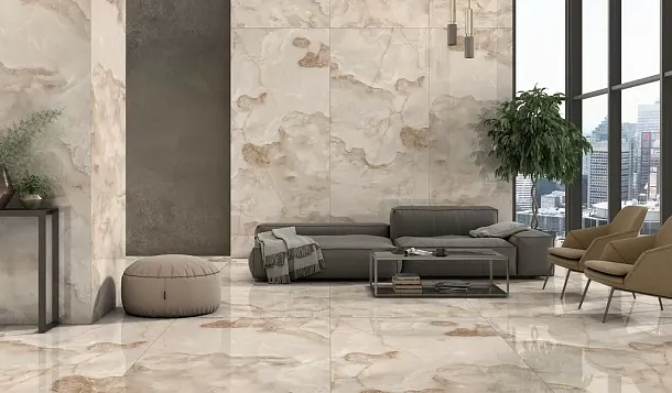 Фото Керамогранит Ennface ENONX7007GL60120 Onix Cream Glossy 60x120 Индия