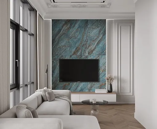 Фото Керамогранит Laparet Beam Turquoise бирюзовый лаппатированный шайн 60х120 Индия
