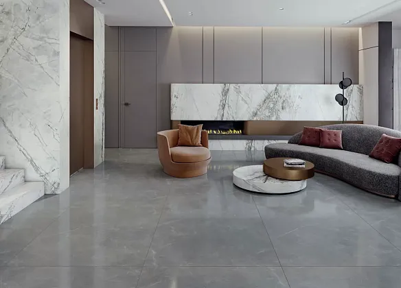 Фото Керамогранит Kutahya Seramik Pulpis Prime Light Grey Parlak Nano Rectified 60x120 Турция
