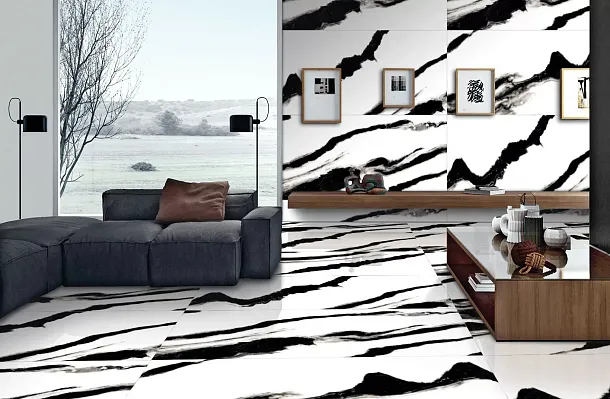 Керамогранит Panda White Hi-Glossy 60х120 для гостиной, для ванной, для прихожей Фото Керамогранит Panda White Hi-Glossy 60х120 Индия