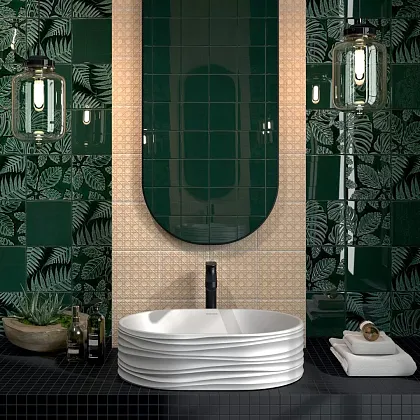 Фото Декор SFC001 Сантана 2 структура зеленый темный глянцевый 15х15 Россия