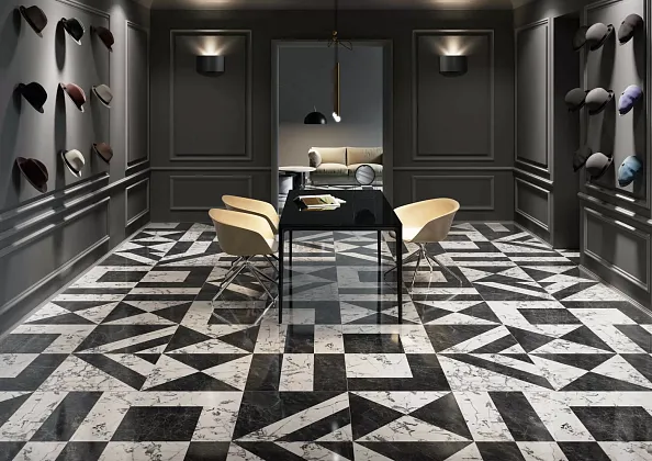 Фото Керамогранит SG565422R Бьянко Неро белый чёрный лаппатированный обрезной 60x119,5x0,9 Россия