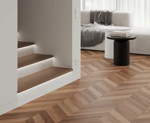 Фото Керамогранит Laparet Wood Canarium Chevron M Тёмно-Бежевый Матовый Карвинг 60Х120 Индия